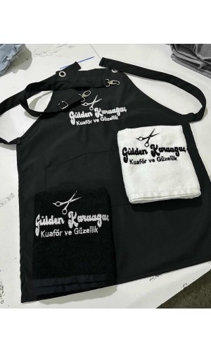 Logolu Kuaför ve Berber Önlüğü – Boyundan Askılı, Leke Tutmaz ve Şık Tasarım